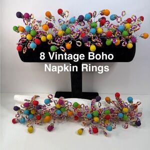 Vintage 8 Piece Boho Glass Bead & Fabric Mini Balloon Napkin Ring Set